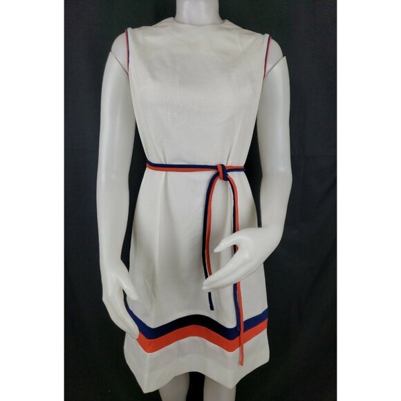 60s Belted Knit Dress Sz 10 Sleeveless Hob Nobber Stewardess Vintage Mod Sheath - Picture 2 of 11